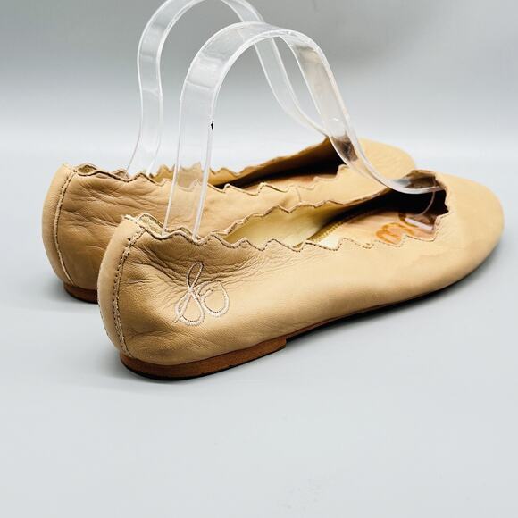 Sam Edelman Shoes Women 9 Beige Leather Scalloped Ballet Flats Slip On Round Toe - Picture 7 of 11